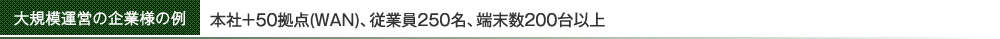 大規模運営の企業様の例　本社＋50拠点(WAN)、従業員250名、端末数200台以上