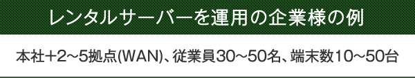 レンタルサーバーを運用の企業様の例　本社＋2～5拠点(WAN)、従業員30～50名、端末数10～50台